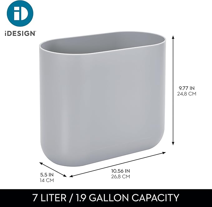 iDesign Small Oval Plastic Trash Ideal for Bathroom, Bedroom, or Office-Set of 2-Gray Waste Can