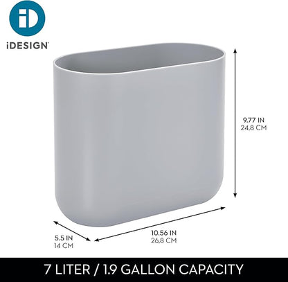 iDesign Small Oval Plastic Trash Ideal for Bathroom, Bedroom, or Office-Set of 2-Gray Waste Can