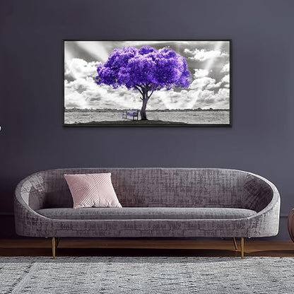 Wapluam Black Framed Canvas Wall Art For Living Room Large Wall Decor For Bedroom Wall Decoration Office Purple Tree Pictures Artwork Abstract Black and White Wall Painting Ready to Hang 20" x 40"