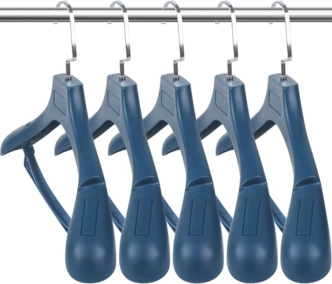 DEDU Plastic Extra Wide Shoulder Suit Hangers for Men 15 Pack Width 17.7", Blue Sweater Hangers no Shoulder Bump Non Slip for Thick Sweaters, Clothes Hangers with Pants Bar & Metal Hook