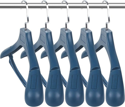 DEDU Plastic Extra Wide Shoulder Suit Hangers for Men 15 Pack Width 17.7", Blue Sweater Hangers no Shoulder Bump Non Slip for Thick Sweaters, Clothes Hangers with Pants Bar & Metal Hook