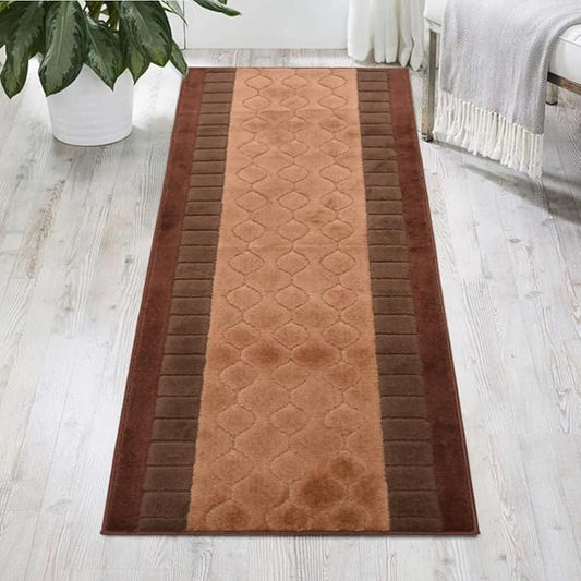 Washable Custom Size Runner Rug Trellis Circles Brown, (2 Feet Length x 26 Inch Width) Custom Cut Slip Resistant Rubber Backing Runner Rugs, Extra Long Runner Rugs for Hallways