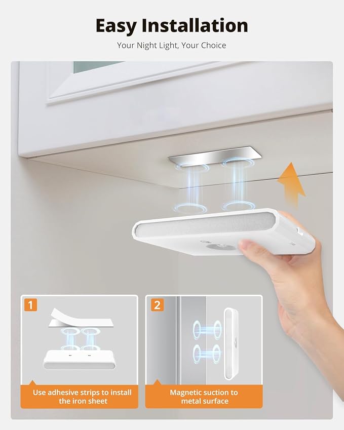 wowatt Rechargeable Motion Sensor Stair Light, White Night Lights with Magnetic Mount, Dimmable Stair Lights Indoor for Stairway, Hallway, Kitchen, Bathroom(6 Packs)