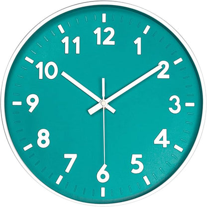 JENLYSTIME 12 Inch Modern Indoor Outdoor Wall Clock,Round Bright Colorful Dial,Non Ticking Silent Quartz Battery Operated Wall Clocks,Easy to Read Simple Style Decor Clock for Bedroom,Kitchen(Teal)