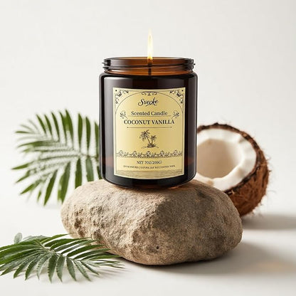 Coconut Vanilla Scented Candles, 7oz Soy Wax Candle, Long Lasting Aromatherapy Jar Candle for Home, Scented Long Burning Candle Gift for Women and Men