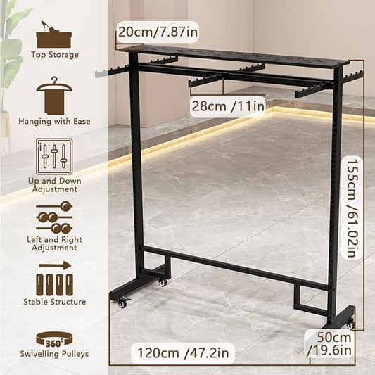 VITNSVILEBlack Clothing Racks with Removable 6/8 Arms Floor Standing Metal Garment Rack with Wheels Heavy Retail Display Racks Shirt Clothes Display Stand for Boutiques (47.2 * 19.6 * 61.02in)