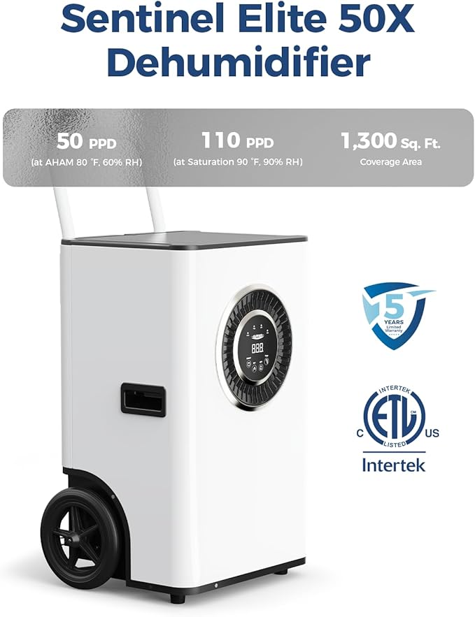 ALORAIR 110PPD Commercial Dehumidifier with Pump & Drain Hose, SLGR Tech Dehumidifiers for Large Room, Basement, Warehouse, Industrial Space, 5 Years Limited Warranty, Sentinel Elite50X
