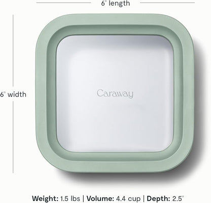 Caraway 6pc Glass Food Storage Set – 4.4 Cup Food Containers (6) - Ceramic Coated - Non Toxic, Non Stick with Lids - Microwave Safe - Mist
