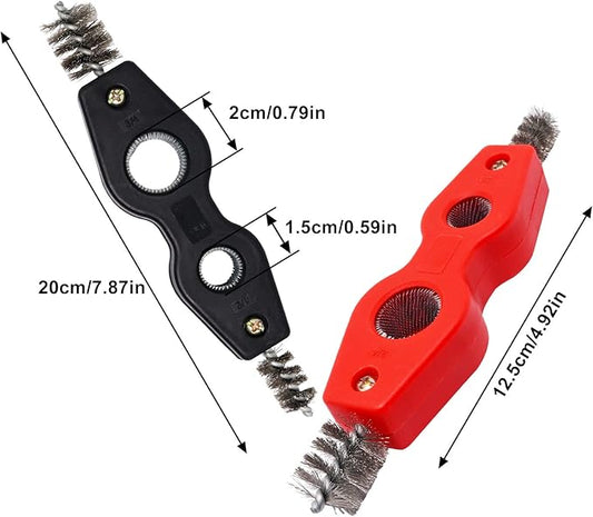 2 Pack 4-in-1 Copper Pipe Cleaner, 1/2 in & 3/4 in Wire Brush Copper Pipe Brush, Inner & Outer Thread Cleaner Plumber Deburring Brushs Coppers Cleaning Brushs for Brazing, Plumbing, Soldering