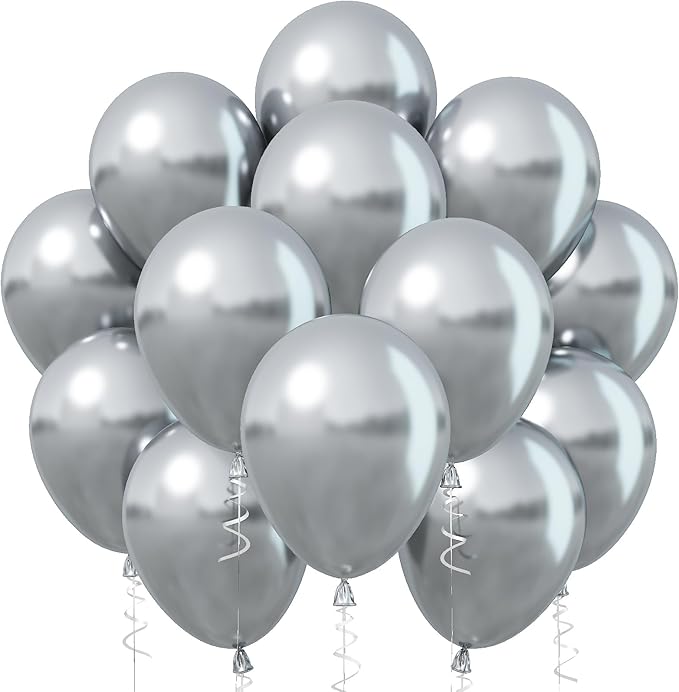 Metallic Silver Balloons, 12 Inch Silver Balloons 30Pcs Chrome Silver Metallic Balloon Silver Shiny Silver Latex Balloons for Birthday Graduation Anniversary New Year Wedding Party Decorations