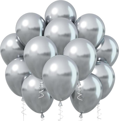 Metallic Silver Balloons, 12 Inch Silver Balloons 30Pcs Chrome Silver Metallic Balloon Silver Shiny Silver Latex Balloons for Birthday Graduation Anniversary New Year Wedding Party Decorations