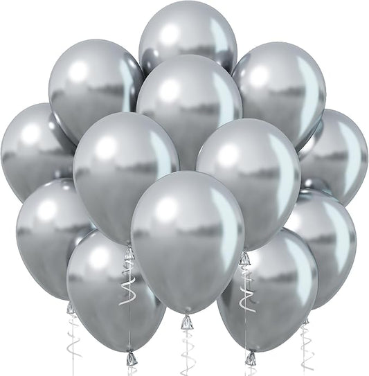 Metallic Silver Balloons, 12 Inch Silver Balloons 30Pcs Chrome Silver Metallic Balloon Silver Shiny Silver Latex Balloons for Birthday Graduation Anniversary New Year Wedding Party Decorations