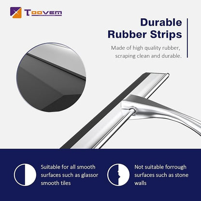 12'' Shower Squeegee, TOOVEM Shower Squeegee for Shower Doors for Glass Doors, Windows, Bathroom, Car Windshield, Silver