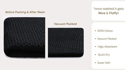 Cotton Waffle Weave Kitchen Towels - Pack of 4 (13x28 Inches) | Ultra Soft, Absorbent Dish Towels | Quick Dry Towel, Dish Cloths, Hand Towels & Dish Rags - Black (Kitchen Essentials)