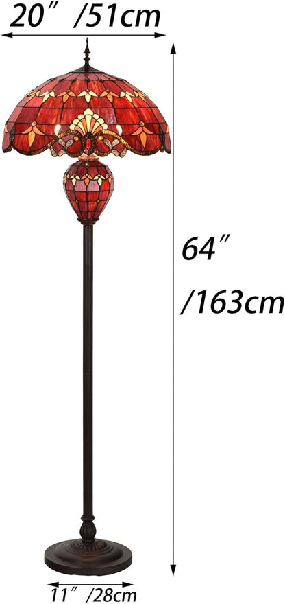 Bieye L10887 Baroque Tiffany Style Stained Glass Double Lit Floor Lamp for Home Decor 64-inch Tall (20-inch Wide, Red)