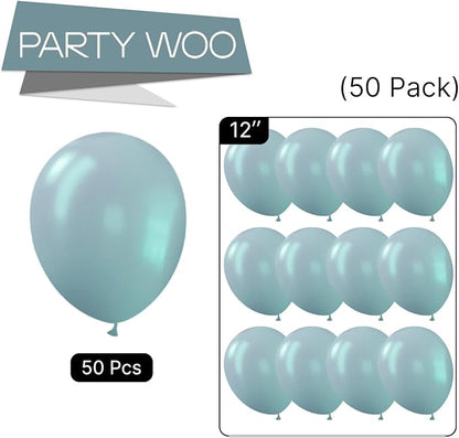 PartyWoo Dusty Blue Balloons 50 pcs 12 Inch Light Blue Aqua Latex Helium Balloons for Graduation Wedding Baby Shower Gender Reveal Anniversary Graduation Birthday Party Decorations Blue-F28