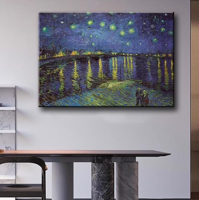 Vincent Van Gogh Canvas Wall Art - Starry Night Over The Rhone Painting, Large Famous Artwork Picture Print for Home Decor 32"x48"