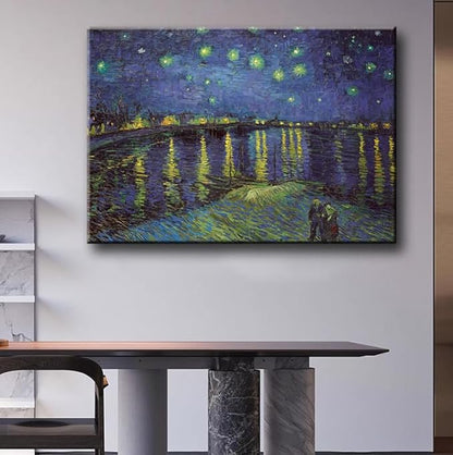 Vincent Van Gogh Canvas Wall Art - Starry Night Over The Rhone Painting, Large Famous Artwork Picture Print for Home Decor 32"x48"
