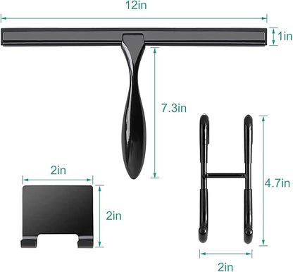 Shower Squeegee for Glass Doors,12-Inch Shower Glass Squeegee, Matte Black Shower Squeegee for Shower Doors,Mirror,Windows, with Shower Door Hook and Adhesive Hook