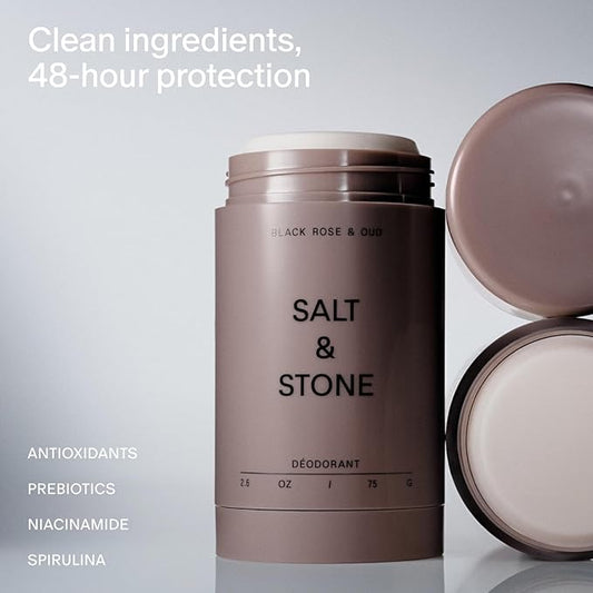 SALT & STONE Aluminum Free Deodorant | Extra Strength 48 Hour Protection for Women & Men | Made with Seaweed Extracts, Niacinamide & Prebiotics (Black Rose & Oud)