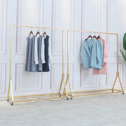 Modern Simple Heavy Duty Metal Rolling Clothing Garment Rack with Wheel,Creative Commercial Wedding Dress Display Shelf,Single Rod Floor-Standing Clothes Hangers (Gold without Wood, 47.2" L)