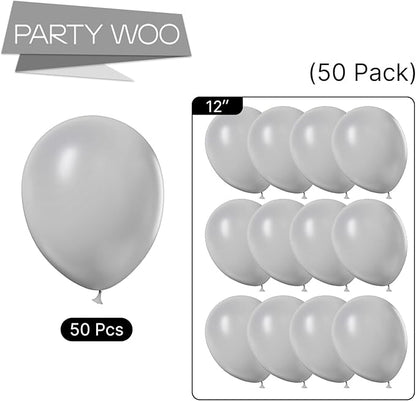 PartyWoo Gray Balloons 50 pcs 12 Inch Pastel Gray Latex Balloons for Graduation Wedding Baby Shower Bridal Shower Gender Reveal Anniversary Birthday Party Decorations Gray-Y76