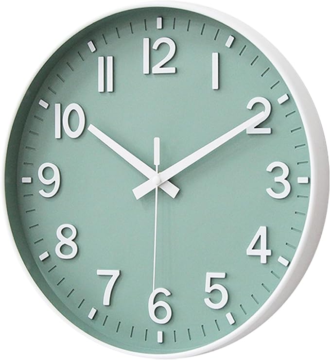 HZDHCLH Wall Clocks Battery Operated,Wall Clock Green,8 inch Wall Clock Silent Non Ticking Modern 3D Numbers for Kitchen Bedroom Living Room Office Classroom Decor