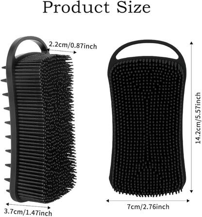 2 PCS Soft Silicone Body Scrubber, 2 in 1 Exfoliating Shower Bath Scrubber, Silicone Loofah Bath and Shampoo Brush Body Shower Use Shower Hair Scalp Massager, Easy to Clean, Lather Well (Black&Green)