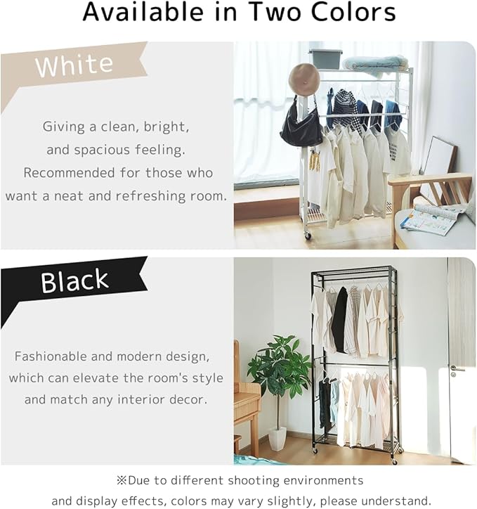 lumizone Folding Clothing Rack with Wheels Expandable Wardrobe Portable Clothes Rack for Hanging Clothes Adjustable Closet Shelves Garment Rack Durable Closet Racks for Hanging Clothes (Pro White)