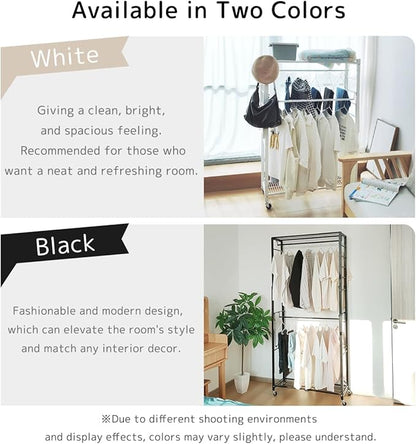 lumizone Folding Clothing Rack with Wheels Expandable Wardrobe Portable Clothes Rack for Hanging Clothes Adjustable Closet Shelves Garment Rack Durable Closet Racks for Hanging Clothes (Pro White)
