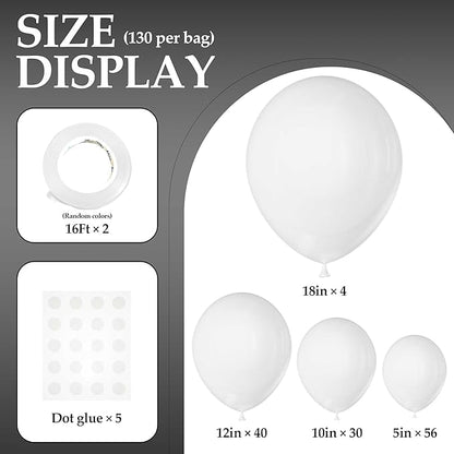 130PCS White Balloons, Latex Balloons Different Sizes 18/12/10/5 Inch, Helium Balloons with Ribbon, Party Balloon Set for Birthday Wedding Graduation Anniversary Baby Shower Decorations.