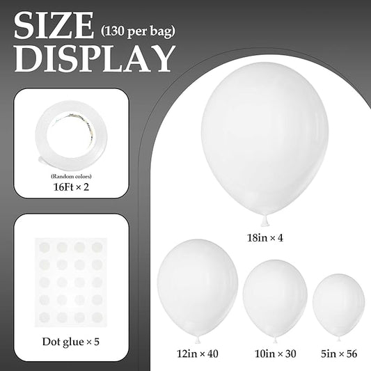 130PCS White Balloons, Latex Balloons Different Sizes 18/12/10/5 Inch, Helium Balloons with Ribbon, Party Balloon Set for Birthday Wedding Graduation Anniversary Baby Shower Decorations.