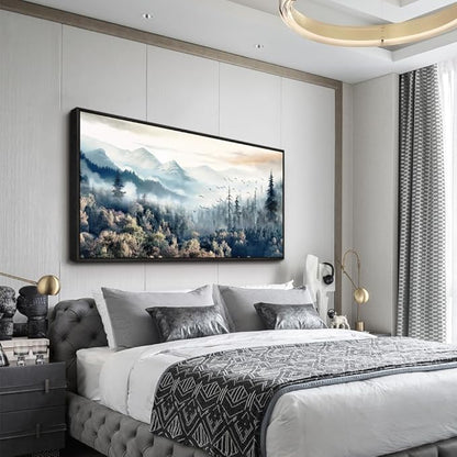 Wapluam Large Black Framed Wall Art For Living Room Abstract Canvas Wall Decoration For Office Fog Forest Landscape Wall Paintings Stretched and Framed Pictures Artwork Modern Bedroom Home Decor