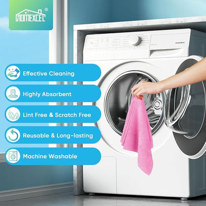 HOMEXCEL Microfiber Cleaning Cloths 20 Pack, Highly Absorbent, Lint & Scratch-Free Cleaning Rags for House Kitchen, Pink Microfiber Towels for Car 11.5 x 11.5 inch