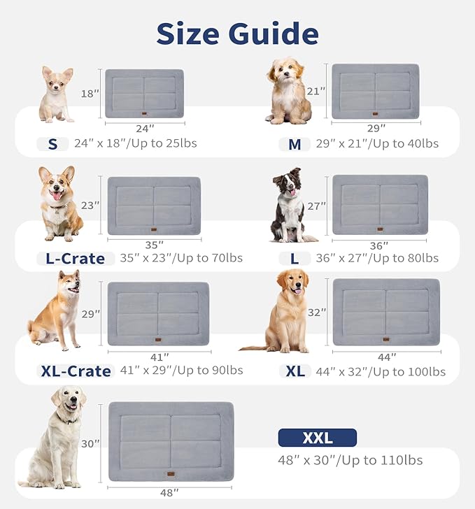 Made4Pets Dog Crate Pad Bed for Medium Large Dogs, Washable & Reversible, Anti-Slip Kennel Mat for Cozy Sleeping, Soft Fluffy Dog Bed for Indoor & Outdoor Use, 35"x23", Gray