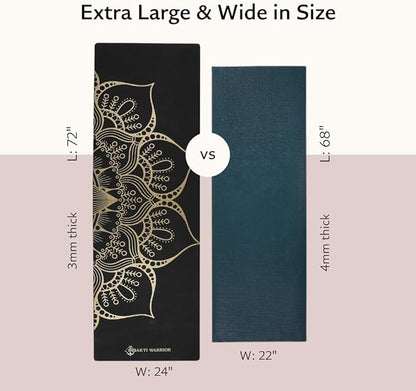 Shakti Warrior Cork Yoga Mat - Artist Designed, Premium Printed Eco-Friendly Non-Slip mat, Great for Regular & Hot Yoga, Pilates, Workouts 72 inch x 24 inch x 3mm Thick