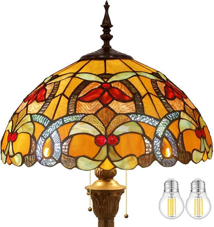 WERFACTORY Tiffany Floor Lamp Orange Liaison Stained Glass Standing Reading Light 16X16X64 Inches Antique Pole Corner Lamp Decor Bedroom Living Room Home Office S617 Series