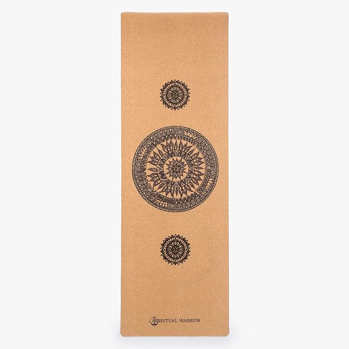 Shakti Warrior Mandala Pro Cork Yoga Mat - Premium Printed Natural Eco-Friendly Non-Slip Mat Great for Regular & Hot Yoga, Pilates, Workouts (72 inch x 24 inch x 3mm Thick)