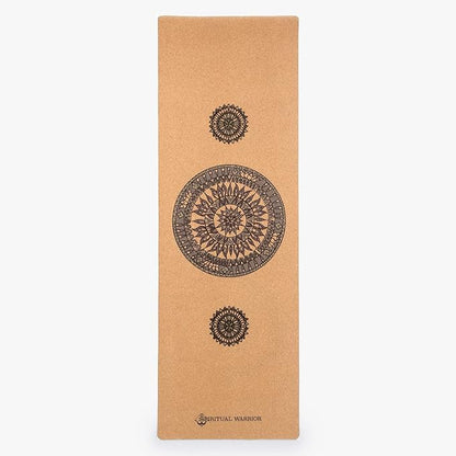 Shakti Warrior Mandala Pro Cork Yoga Mat - Premium Printed Natural Eco-Friendly Non-Slip Mat Great for Regular & Hot Yoga, Pilates, Workouts (72 inch x 24 inch x 3mm Thick)