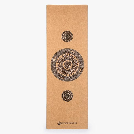 Shakti Warrior Mandala Pro Cork Yoga Mat - Premium Printed Natural Eco-Friendly Non-Slip Mat Great for Regular & Hot Yoga, Pilates, Workouts (72 inch x 24 inch x 3mm Thick)