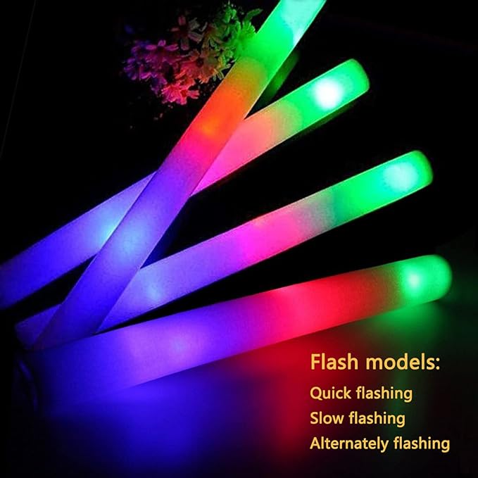 Glow Sticks Bulk 150 Pcs - Light up Foam Sticks with 3 Modes Colorful Flashing Effect, Led Lights Glow in The Dark Party Supplies for Wedding Concert Raves Halloween Christmas
