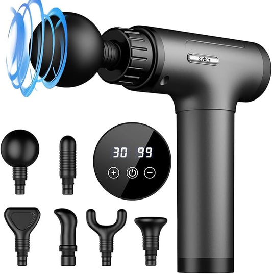 Massage Gun, Massage Gun Deep Tissue, Handheld Back Massager for Athletes, Percussion Muscle Massager with 6 Attachments & 30 Speed, Father's Day, Grey
