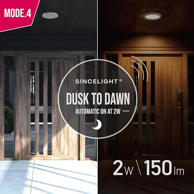 SINCELIGHT Ultimate LED Motion Sensor Ceiling Light (All in ONE), 3000K/4000K/6000K Warm to Cool Turnable, Multi-Mode, Dusk to Dawn & Movement Activated for Hallway/Porch/Closet, Pack of 1