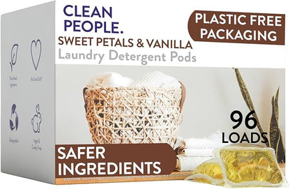 The Clean People Laundry Detergent Pods - Hypoallergenic Laundry Pods - Ultra Concentrated, Recyclable Packaging, Stain Fighting - Sweet Petals, 96 Pack
