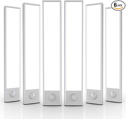 6 Pack Under Cabinet Lighting Wireless, 40 LED Rechargeable Battery Motion Sensor Light Indoor, Stick On Magnetic Closet Lights, Under Counter Lights for Kitchen, Stairs, White 10 in
