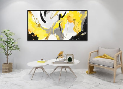 Wall Art for Living Room, Yellow and Black Abstract Canvas Wall Art, Colorful Fluid Lines Wall Decor Canvas Paintings, Black Framed Artwork Modern Paintings Pictures Wall Decor 20×40 inches