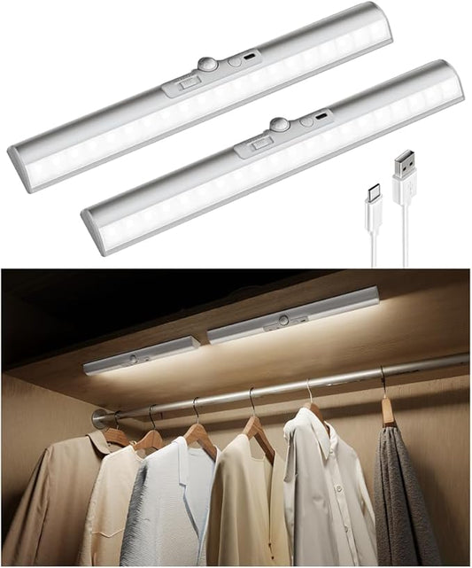 EZVALO 15in Closet Lights with Rotatable Motion Sensor, Rechargeable Under Cabinet Lighting, No-Glare Curved Design, 3 Color Temps & Dimmable LED Lights for Pantry, Wardrobe, Shelf