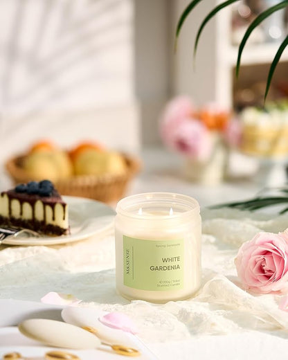 M&SENSE White Gardenia Scented Candle - 11.6oz Natural Soy Wax 70-Hour Long Lasting Burn Time Non Toxic, 2-Wick Spring Flower Candle for Home Decor Slow-Burning Aromatherapy Gifts