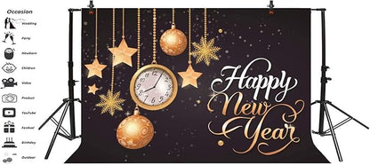 Leyiyi 15x10ft Happy New Year Backdrop Clock Vintage Eve Party Bokeh Halo Banner Snowflake Glitter Sequin Luxury Star Photo Background Merry Christmas Portrait Shoot Vinyl Studio Prop