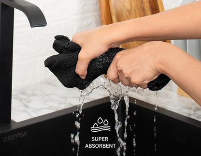 Cotton Waffle Weave Kitchen Towels - Pack of 6 (13x28 Inches) | Ultra Soft, Absorbent Dish Towels | Quick Dry Towel, Dish Cloths, Hand Towels & Dish Rags - Black (Kitchen Essentials)
